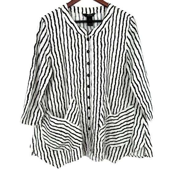 Ali Miles Tops - Ali Miles Medium 100% LINEN Black White Wearable Art to Wear Artsy Shirt Top